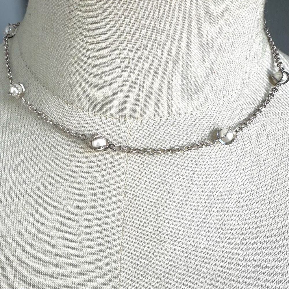 Silver tone faux pearl choker necklace